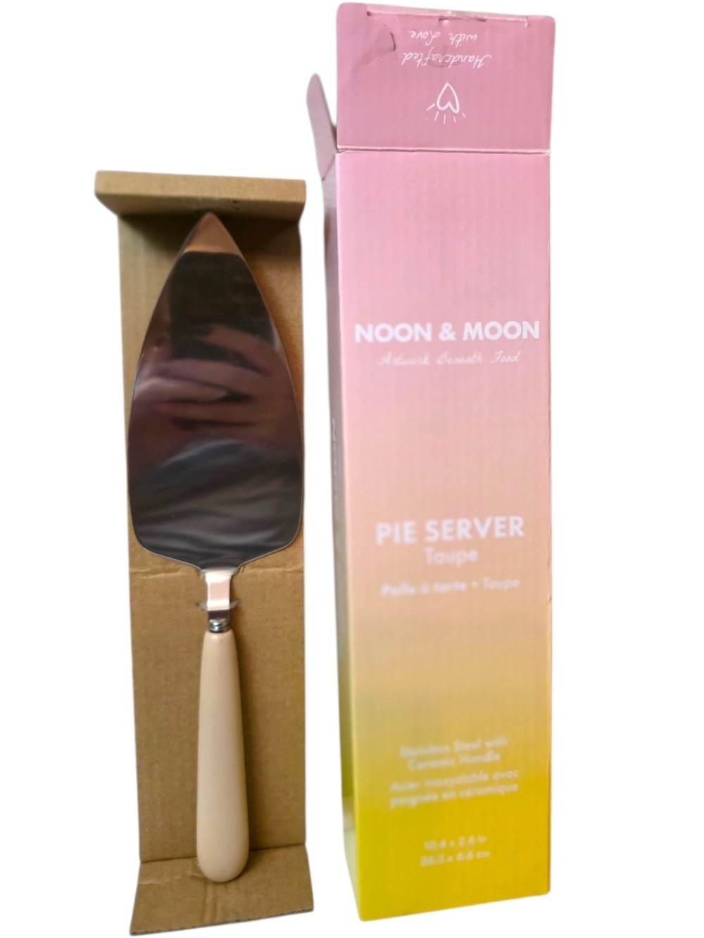 Noon & Moon Taupe Pie Server Stainless Steel Ceramic Handle Dessert Server NIB